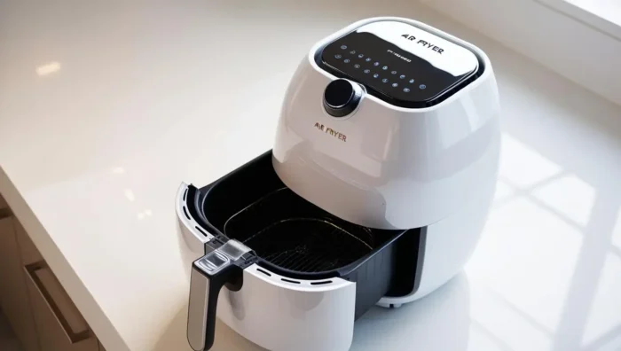 Bild zeigt einen Airfryer mit geöffneter Garkammer