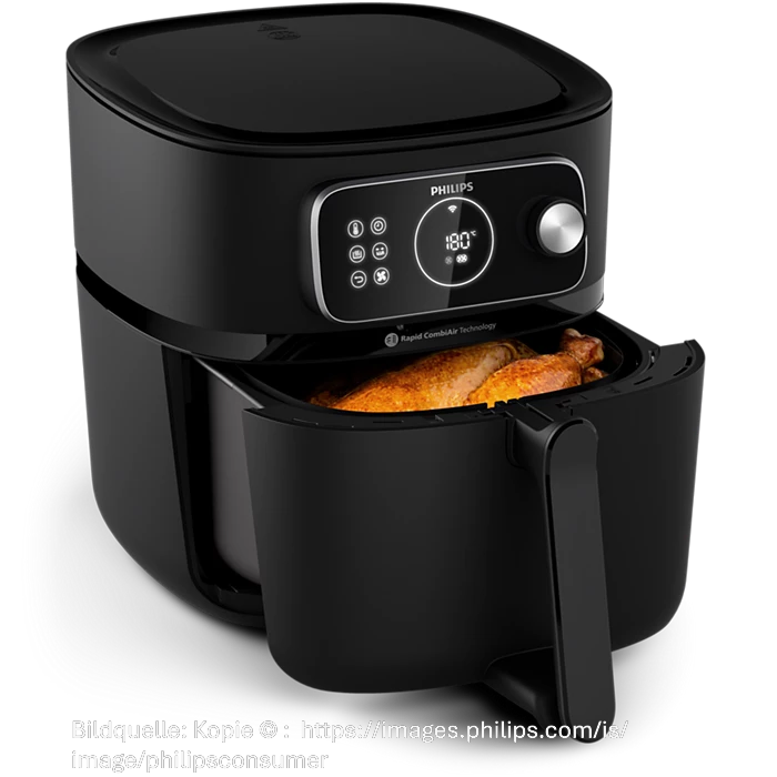 Bild zeigt Airfryer Combi 7000 Series XXL Connected mit göffneter Klappe