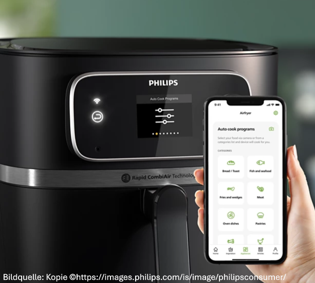 Bild zeigt den Airfryer 2000 Series 4,2L von Phillips und deren App-Möglichkeiten