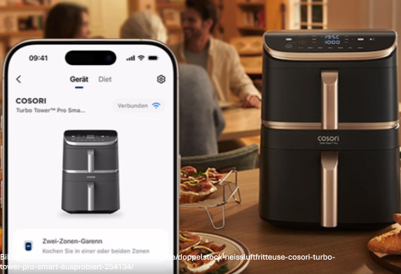 Bild zeigt Cosori Turbo Tower Pro Smart in Bezug APP Smartfunktion