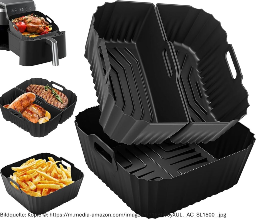 Bild zeigt quadratische Silikonform für den Airfryer