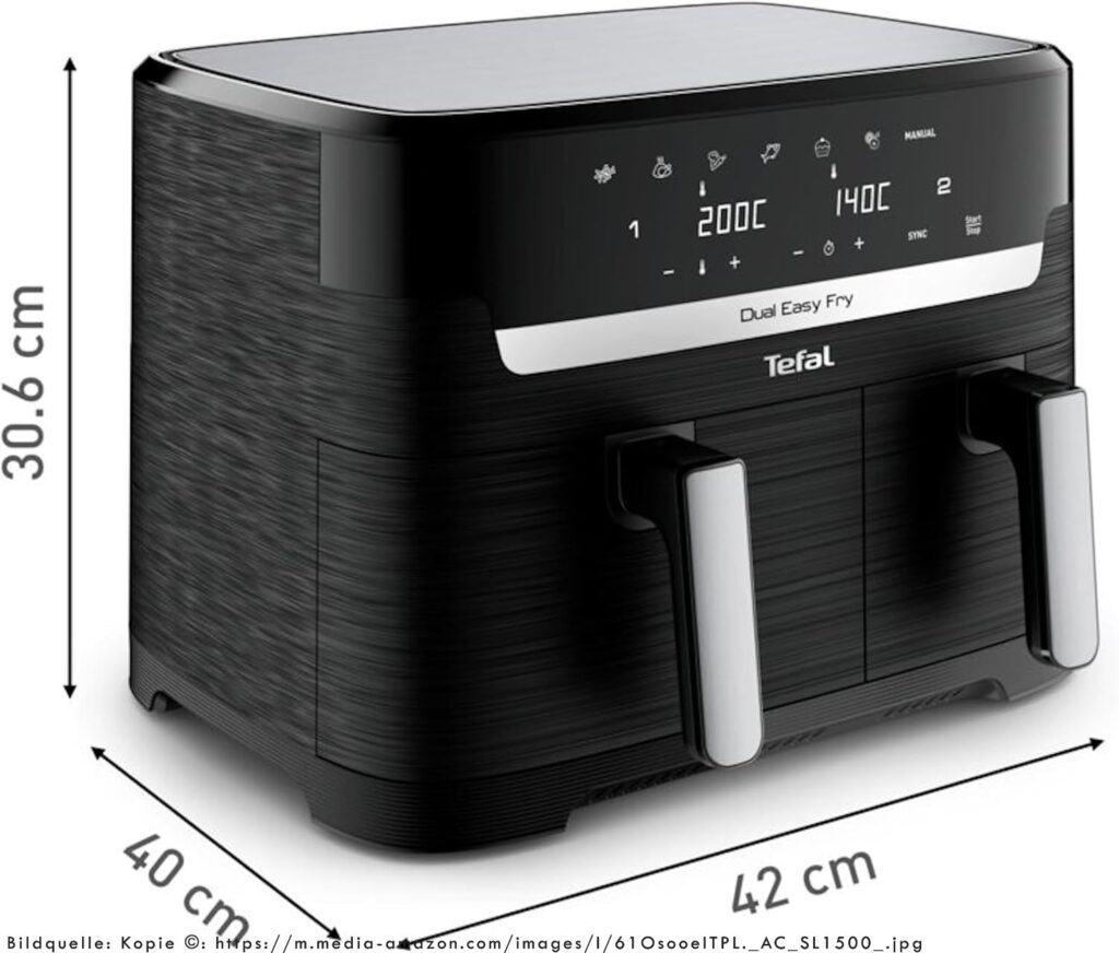 Bild zeigt Tefal Dual Easy Fry Größenangabe