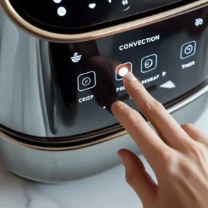 Bild zeigt Airfryer, deren Touchscreen bedient wird