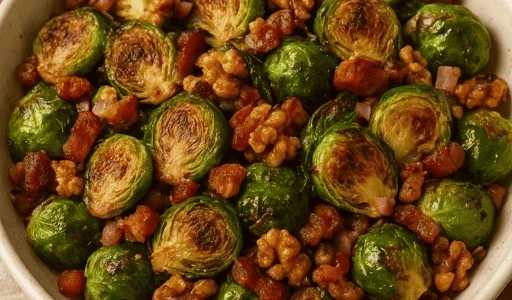 Herbstlicher Rosenkohl-Salat mit knusprigem Speck und Walnüssen