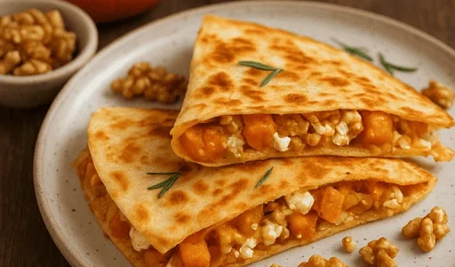 Herbstliche Kürbis-Quesadillas mit Ziegenkäse und Walnüssen
