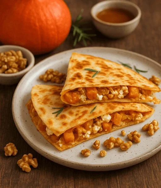 Herbstliche Kürbis-Quesadillas mit Ziegenkäse und Walnüssen