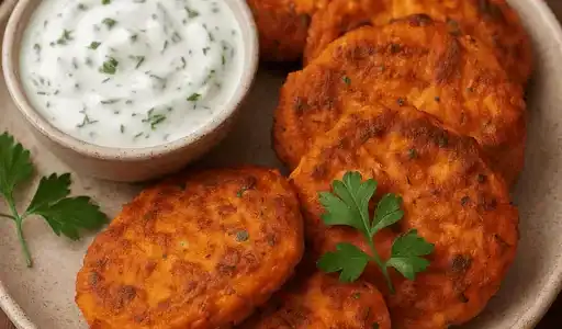 Süßkartoffel-Frikadellen mit Kräuterquark