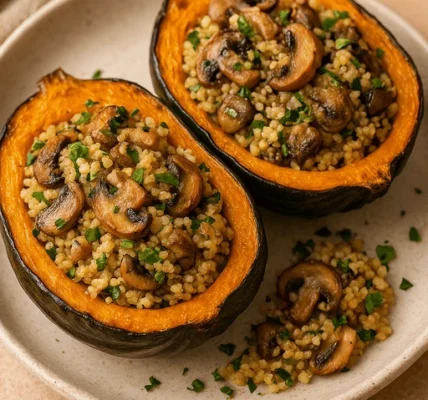 Gefüllte Kürbishälften mit Couscous & Pilzen