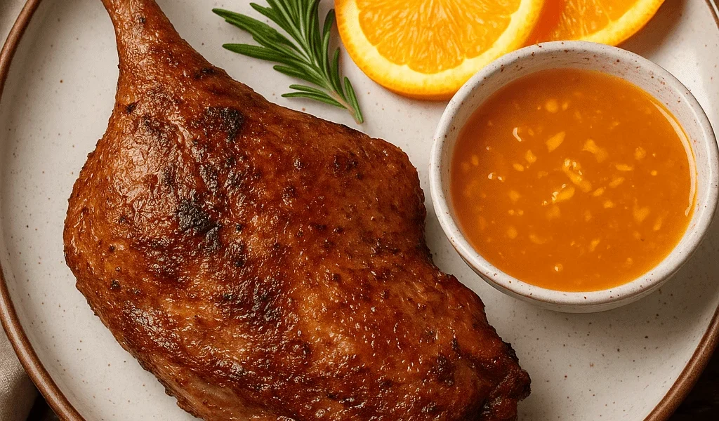 Knusprige Gänsekeule mit Orangensauce