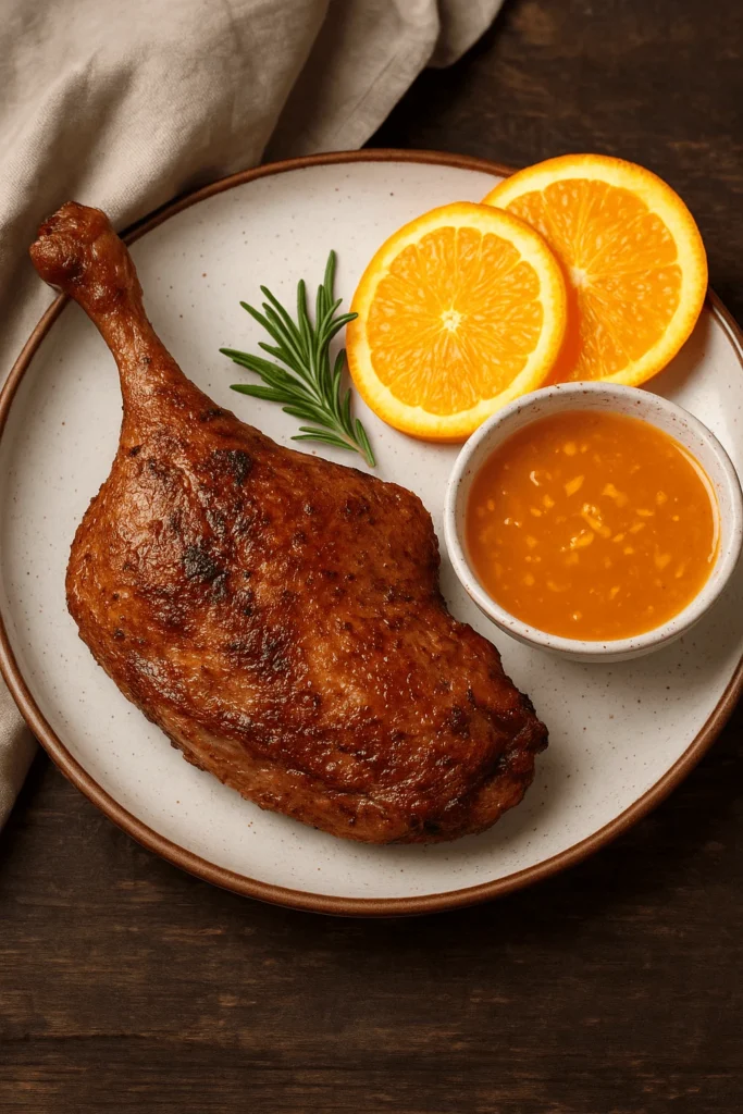Knusprige Gänsekeule mit Orangensauce
