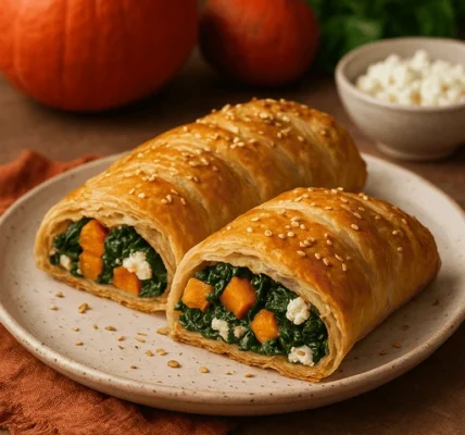 Kürbis-Strudel mit Feta-Spinat