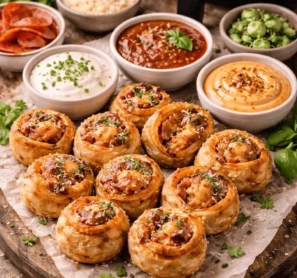 Airfryer Ofen-Pizza Rolls mit Dip Trio.