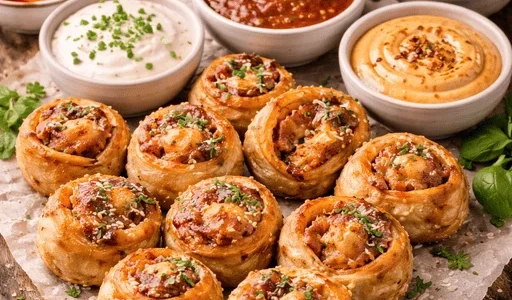 Airfryer Ofen-Pizza Rolls mit Dip Trio.