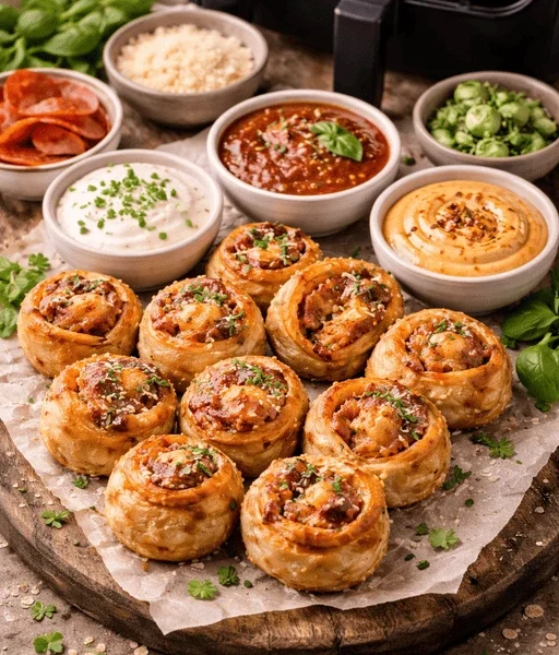 Airfryer Ofen-Pizza Rolls mit Dip Trio.