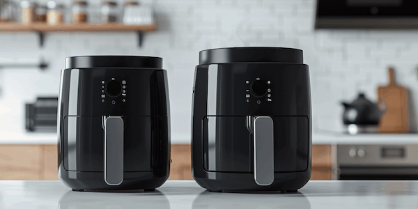 Airfryer vs. Heissluftfritteuse – 2 Airfryer stehen in einer Küche