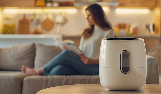 Leiser Airfryer – so leise dass man daneben entspannen kann, wie diese Frau die auf dem Sofa ein Buch liest.