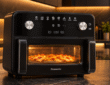 Panasonic Airfryer Test - Die Heissluftfriteuse steht in unserer Küche mit einer Pizza im Garkorb